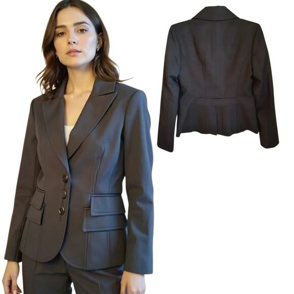 Cache Tailored Fit Blazer Women's Sz S Black Flap Pockets 3 Button Lined Jacket - Picture 1 of 16